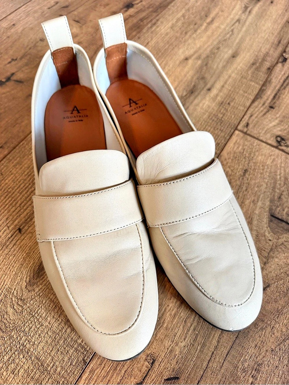 Aquatalia Made in Italy Cream Leather Minimalist Loafers Flats Size 8